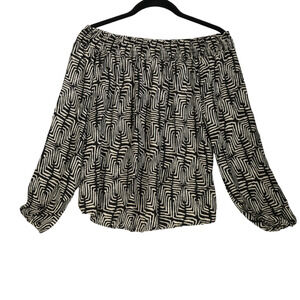 NEW Peyton Jensen Blouse Womens Medium Black White Smocked at Top NWT $82